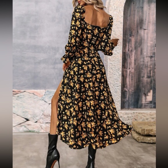 Boho floral print flounce sleeve split thigh maxi dress - Picture 5 of 8